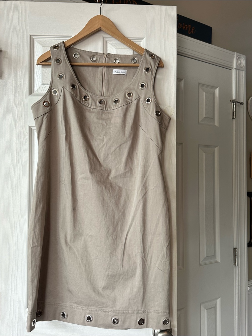 Calvin Klein Taupe Eyelet-Trim Sleeveless Mini Dress